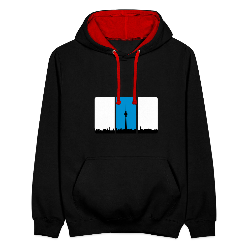 Berliner Skyline in Streifen - Kontrast Hoodie - Schwarz/Rot