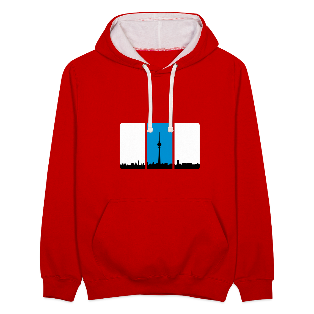 Berliner Skyline in Streifen - Kontrast Hoodie - Rot/Weiß