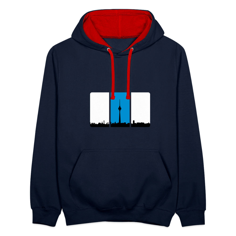 Berliner Skyline in Streifen - Kontrast Hoodie - Navy/Rot
