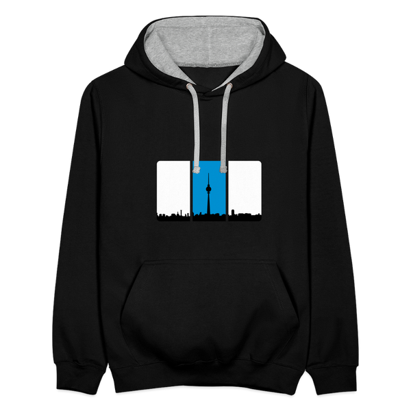 Berliner Skyline in Streifen - Kontrast Hoodie - Schwarz/Grau meliert