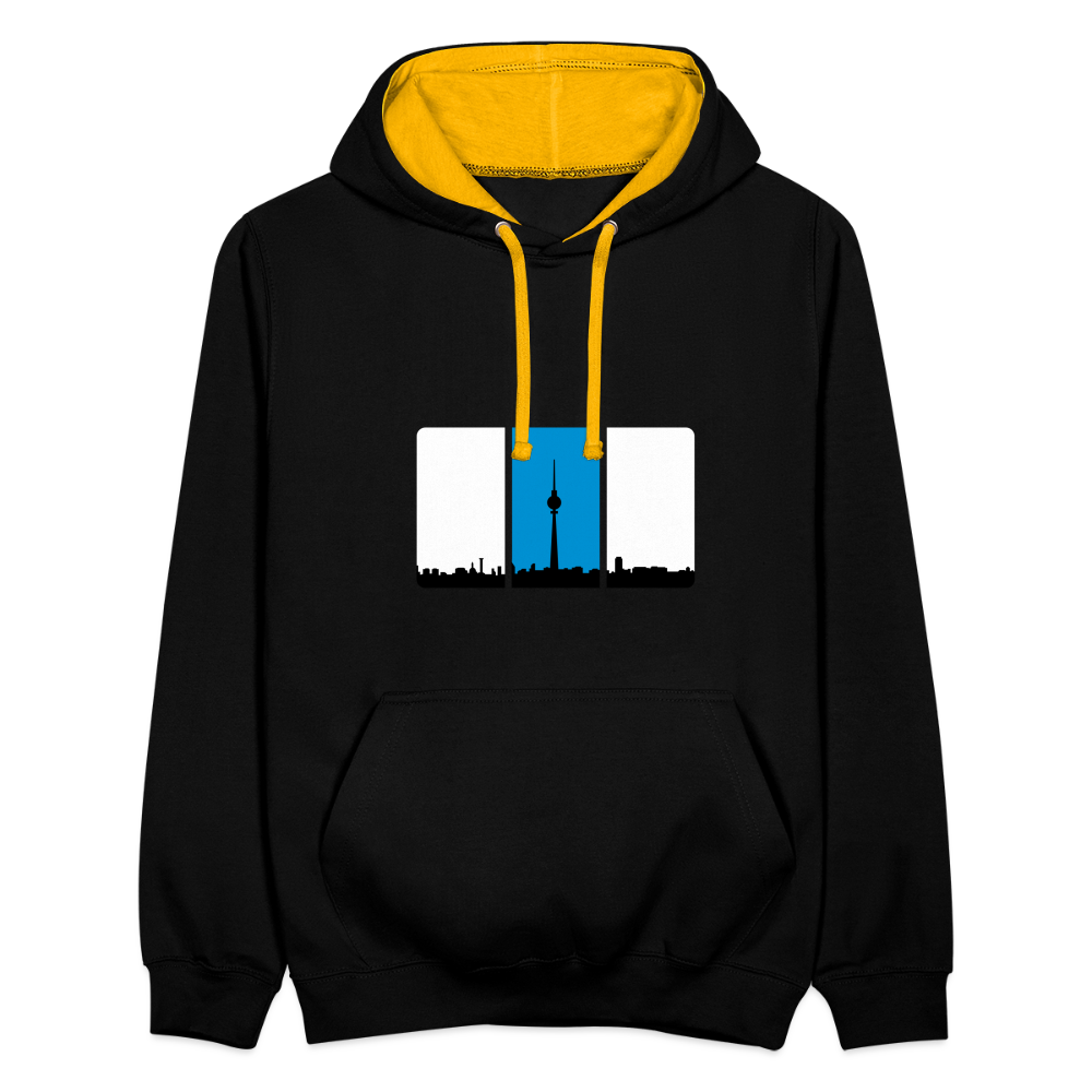 Berliner Skyline in Streifen - Kontrast Hoodie - Schwarz/Gold