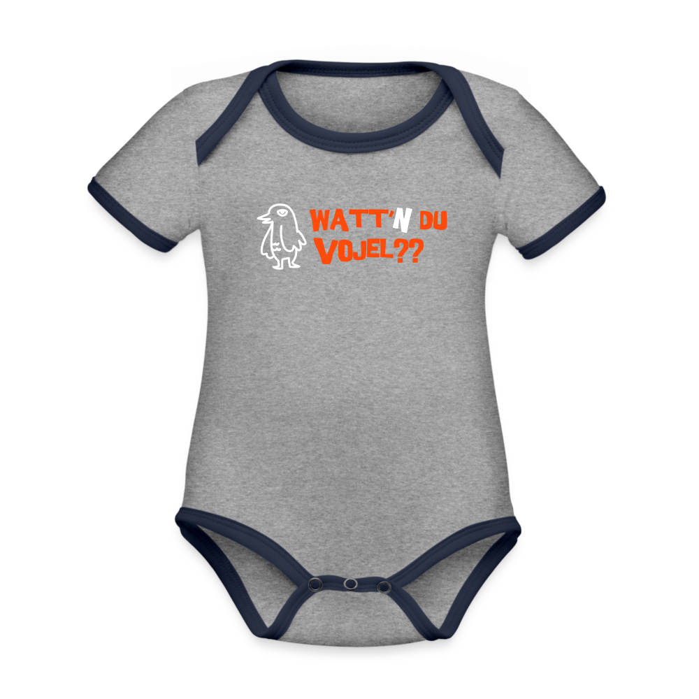 Watt'n du Vojel - Baby Bio-Kurzarm-Kontrastbody - Grau meliert/Navy