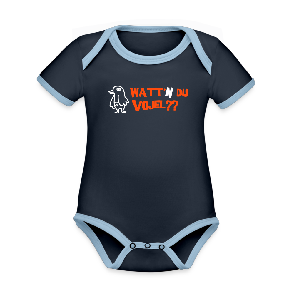 Watt'n du Vojel - Baby Bio-Kurzarm-Kontrastbody - Navy/Himmelblau