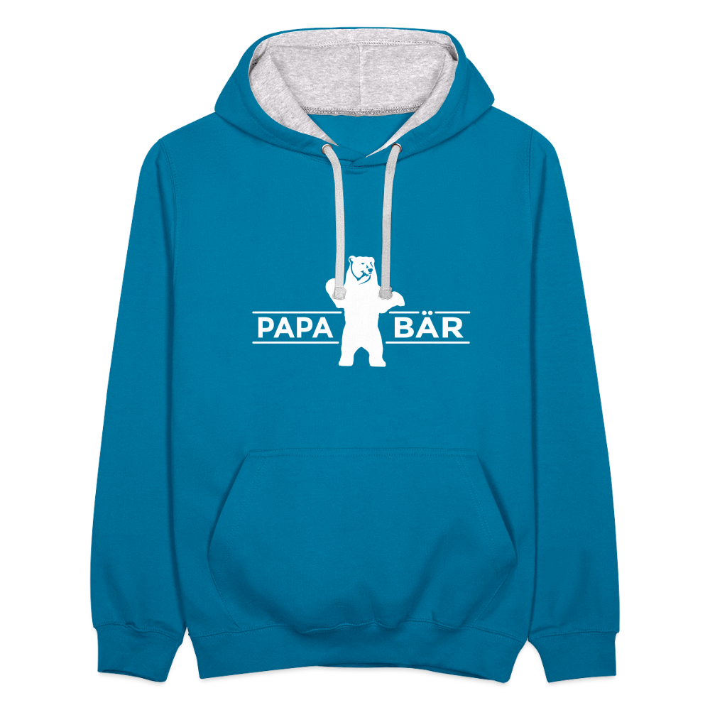 Papa Bär - Kontrast Hoodie - Pfauenblau/Grau meliert