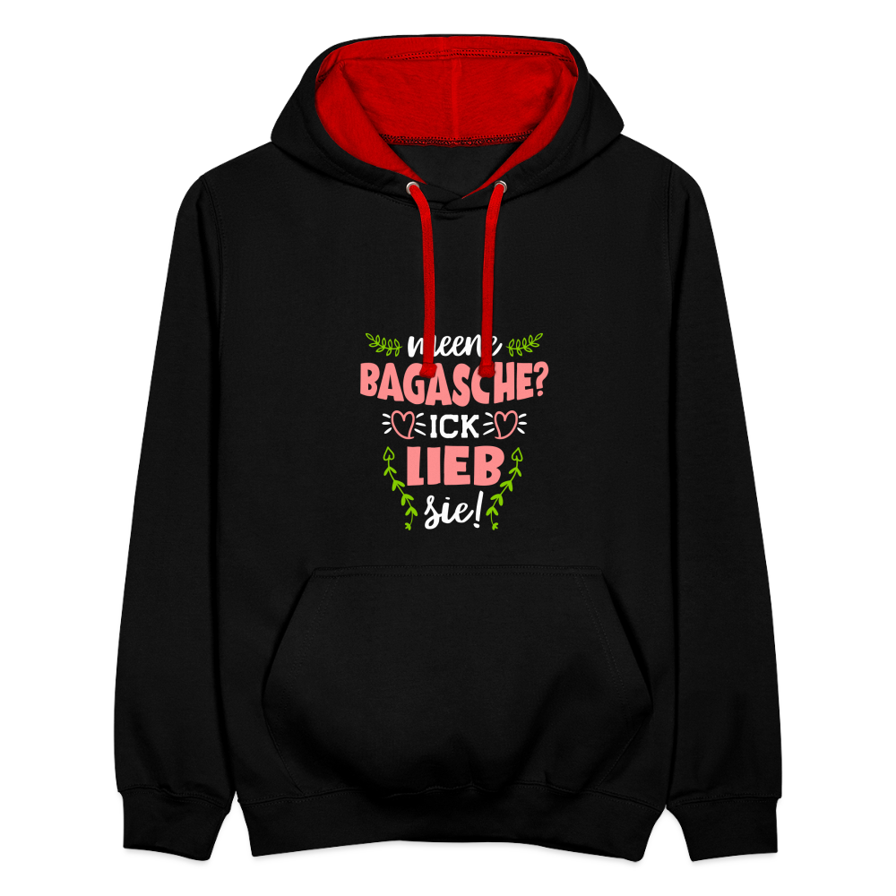 Meene Bagasche Ick Lieb Sie - Kontrast Hoodie - Schwarz/Rot