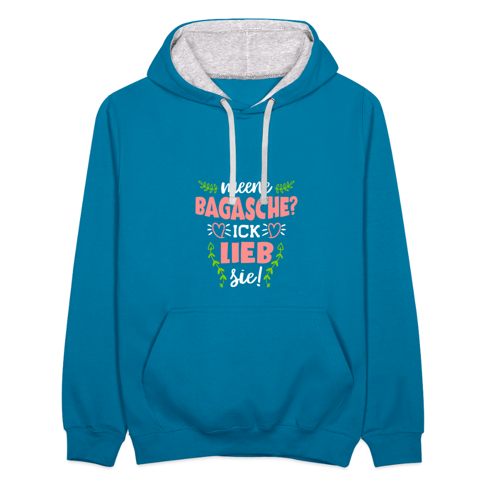 Meene Bagasche Ick Lieb Sie - Kontrast Hoodie - Pfauenblau/Grau meliert