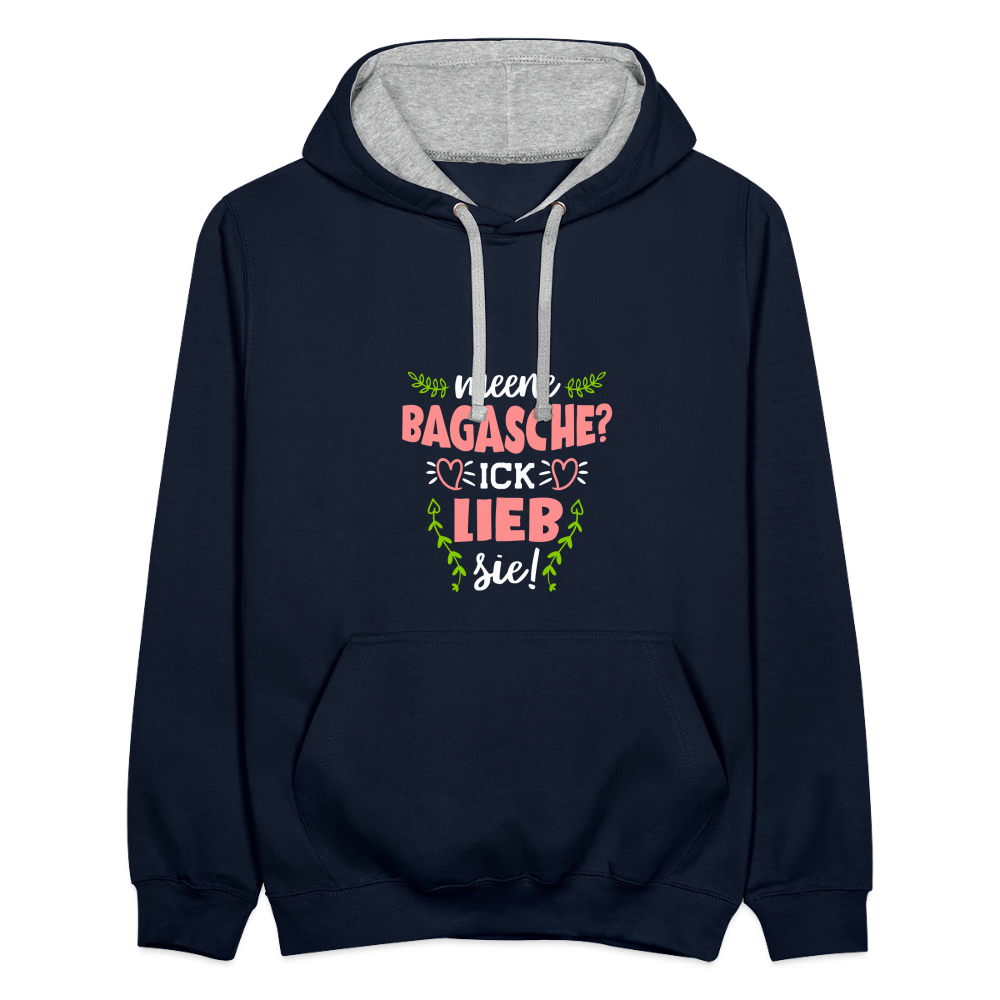 Meene Bagasche Ick Lieb Sie - Kontrast Hoodie - Navy/Grau meliert