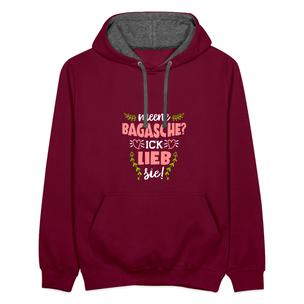 Meene Bagasche Ick Lieb Sie - Kontrast Hoodie - Weinrot/Anthrazit