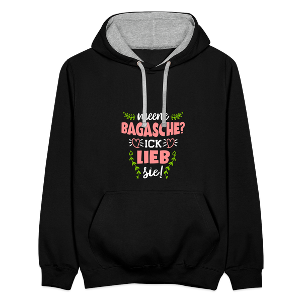 Meene Bagasche Ick Lieb Sie - Kontrast Hoodie - Schwarz/Grau meliert