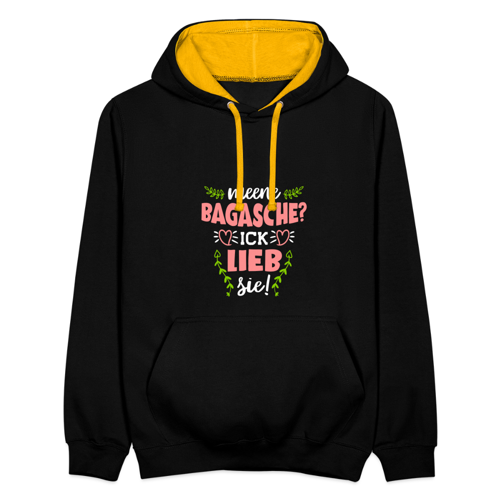 Meene Bagasche Ick Lieb Sie - Kontrast Hoodie - Schwarz/Gold