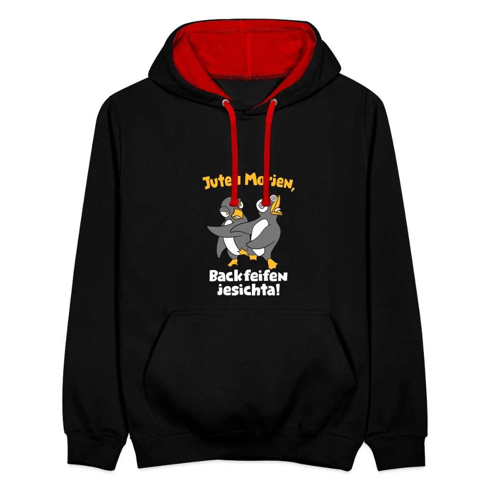 Juten Morjen, Backfeifenjesichta! - Kontrast Hoodie - Schwarz/Rot