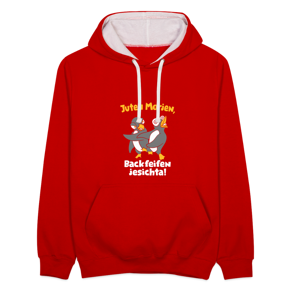 Juten Morjen, Backfeifenjesichta! - Kontrast Hoodie - Rot/Weiß