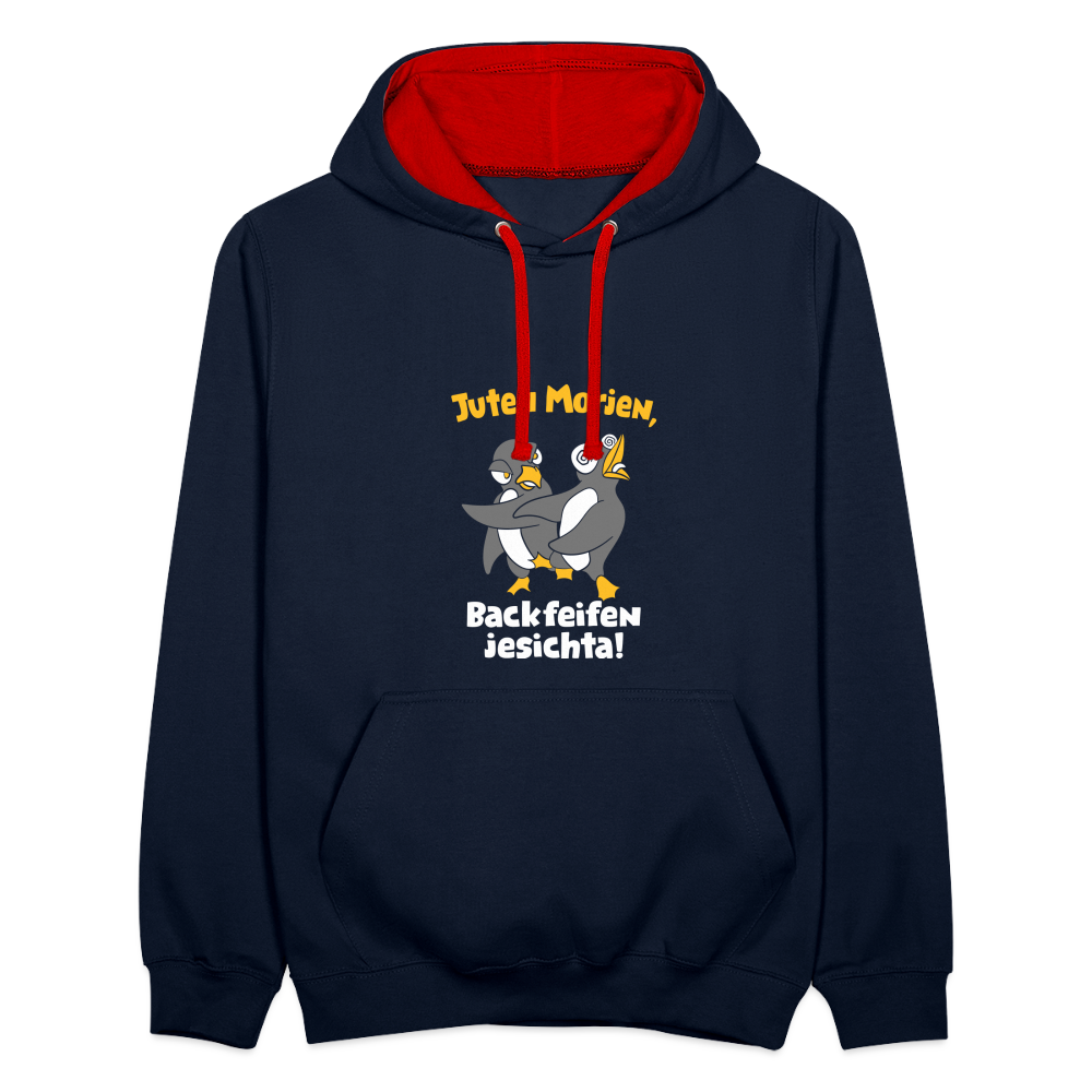 Juten Morjen, Backfeifenjesichta! - Kontrast Hoodie - Navy/Rot
