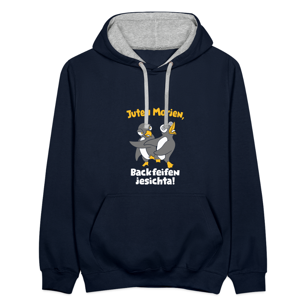 Juten Morjen, Backfeifenjesichta! - Kontrast Hoodie - Navy/Grau meliert