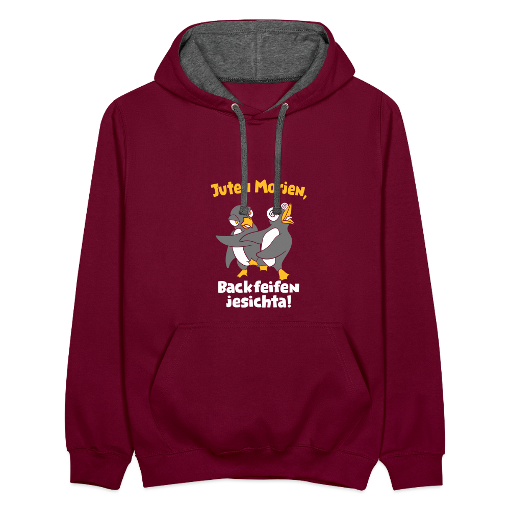Juten Morjen, Backfeifenjesichta! - Kontrast Hoodie - Weinrot/Anthrazit