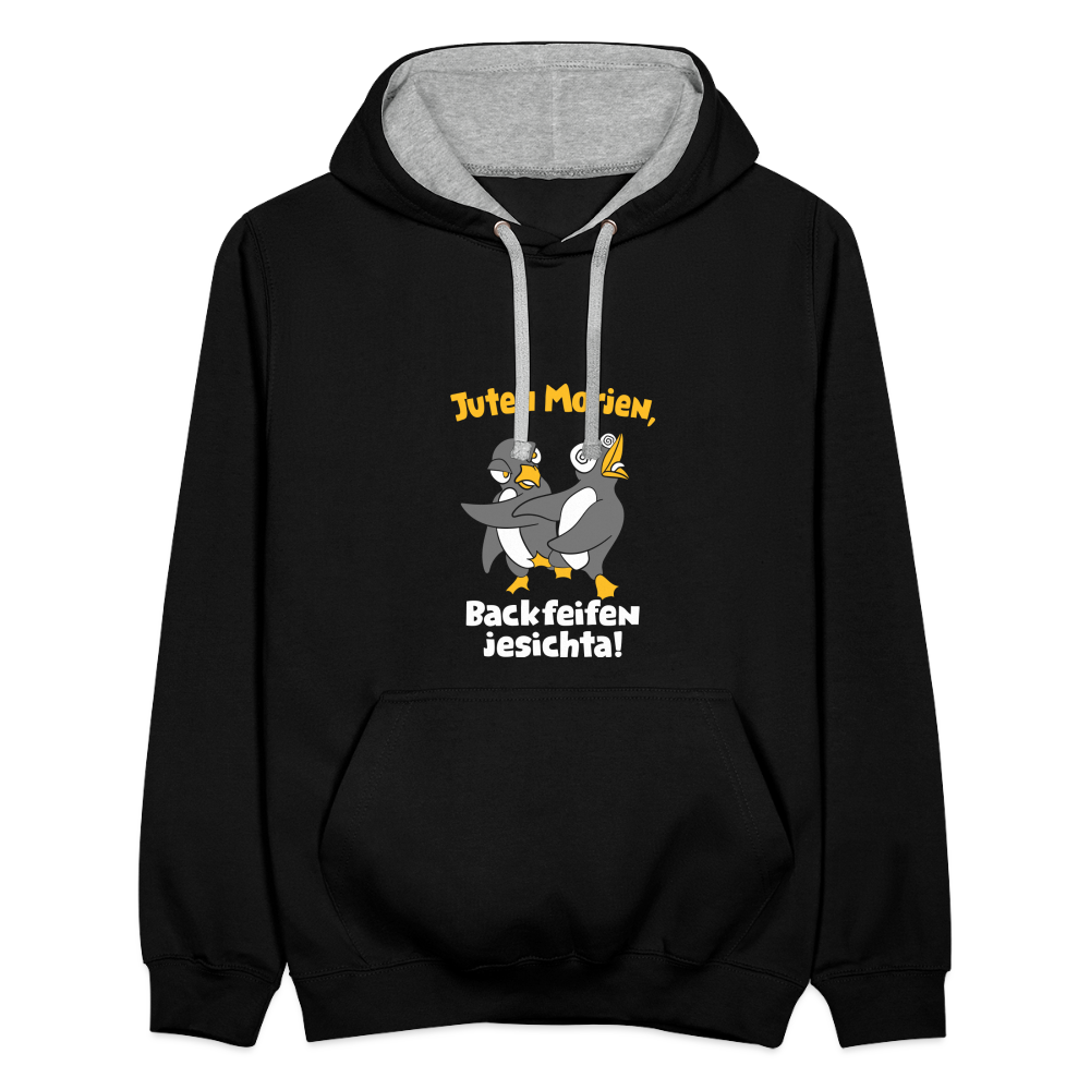Juten Morjen, Backfeifenjesichta! - Kontrast Hoodie - Schwarz/Grau meliert