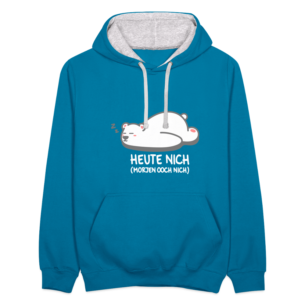 Heute nich! - Kontrast Hoodie - Pfauenblau/Grau meliert