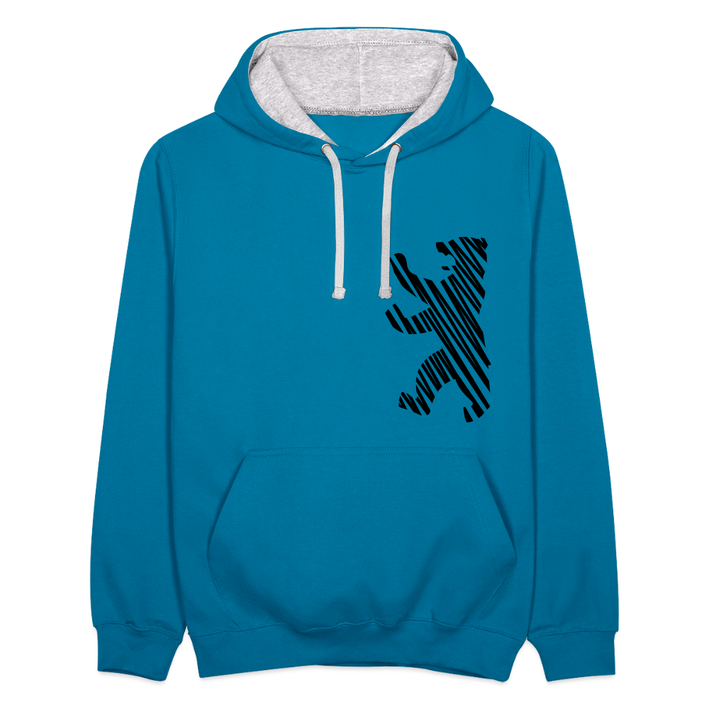 Berliner Bär im Netz - schwarz - Kontrast Hoodie - Pfauenblau/Grau meliert