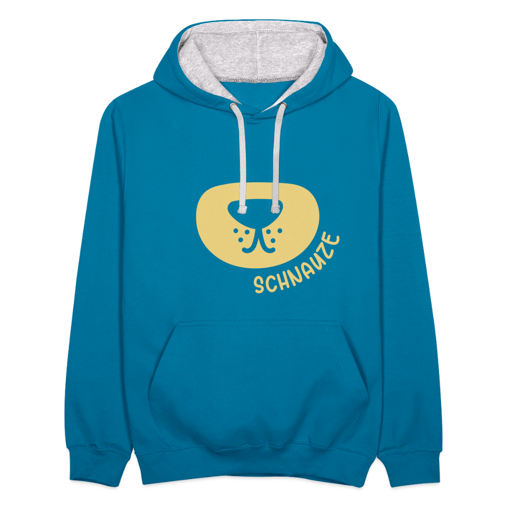 Schnauze - Kontrast Hoodie - Pfauenblau/Grau meliert
