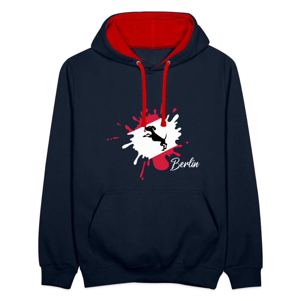 Berlin Klecks Hund - Kontrast Hoodie - Navy/Rot