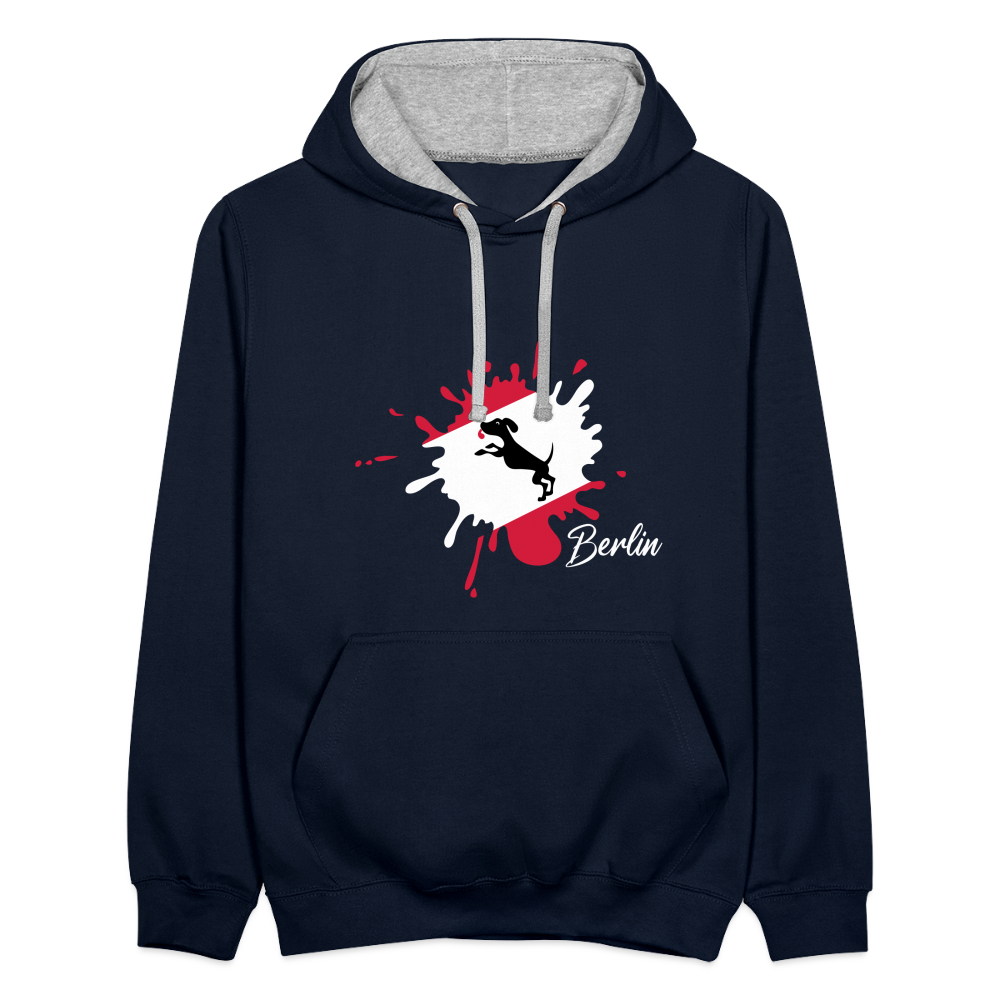 Berlin Klecks Hund - Kontrast Hoodie - Navy/Grau meliert