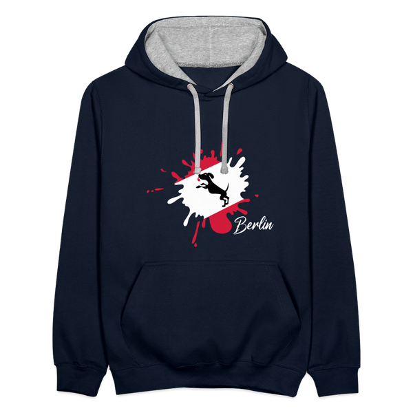 Berlin Klecks Hund - Kontrast Hoodie - Navy/Grau meliert
