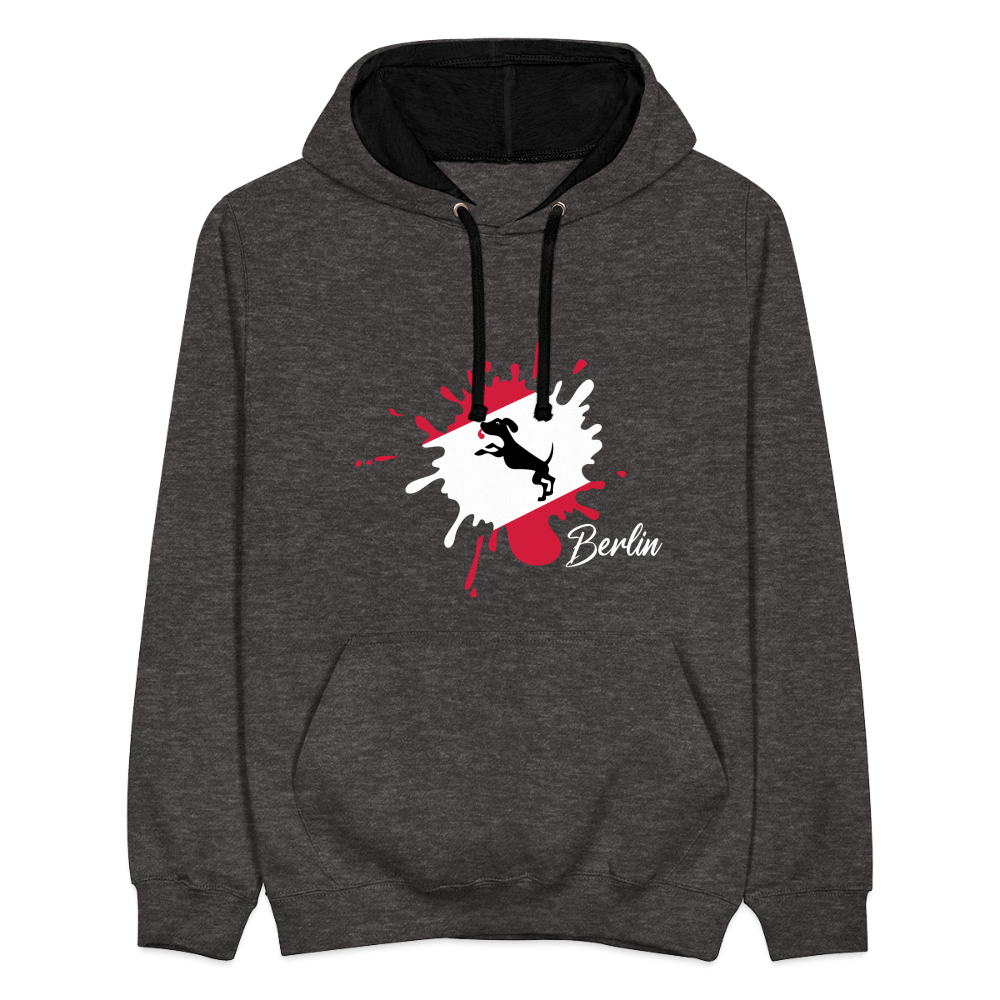 Berlin Klecks Hund - Kontrast Hoodie - Anthrazit/Schwarz