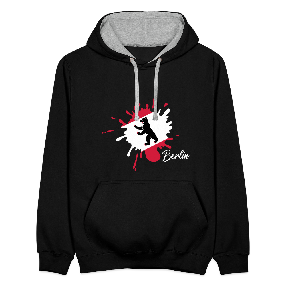 Berlin Klecks Bär - Kontrast Hoodie - Schwarz/Grau meliert