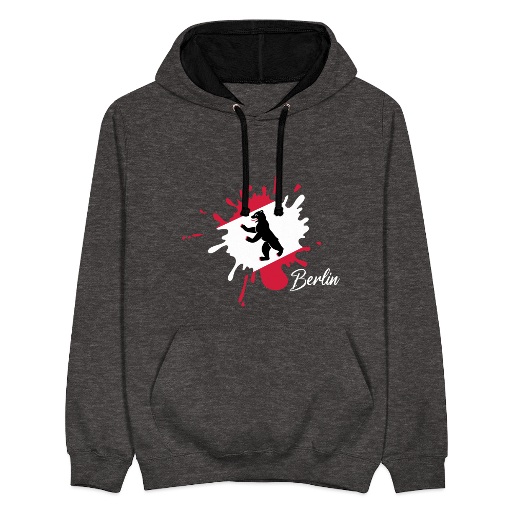 Berlin Klecks Bär - Kontrast Hoodie - Anthrazit/Schwarz