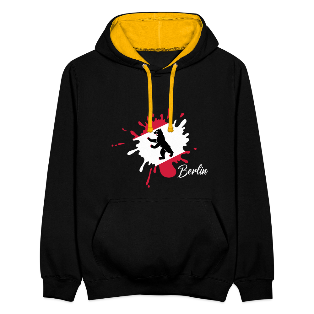 Berlin Klecks Bär - Kontrast Hoodie - Schwarz/Gold