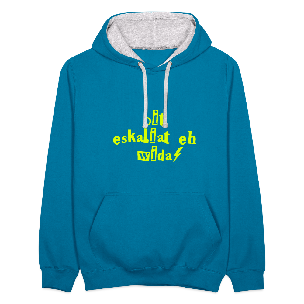 Dit eskaliat eh wilda  - Kontrast Hoodie - Pfauenblau/Grau meliert