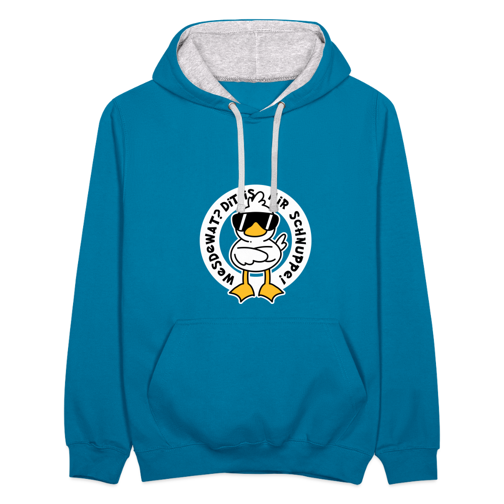 Wesdewat? - Kontrast Hoodie - Pfauenblau/Grau meliert