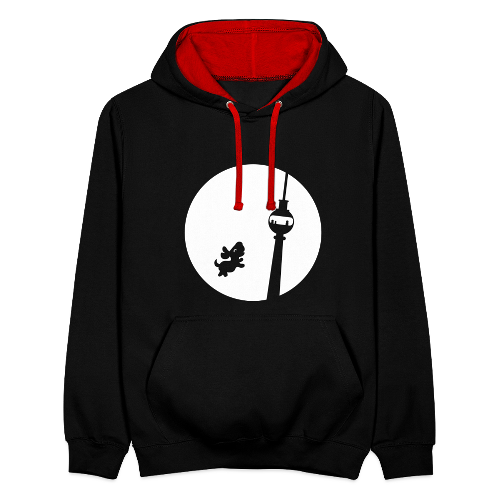 Hund am Fernsehturm - Kontrast Hoodie - Schwarz/Rot
