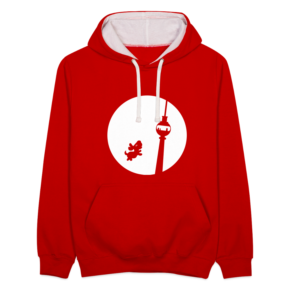 Hund am Fernsehturm - Kontrast Hoodie - Rot/Weiß