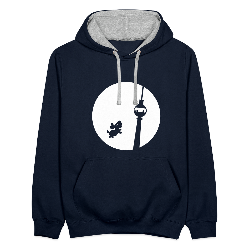 Hund am Fernsehturm - Kontrast Hoodie - Navy/Grau meliert