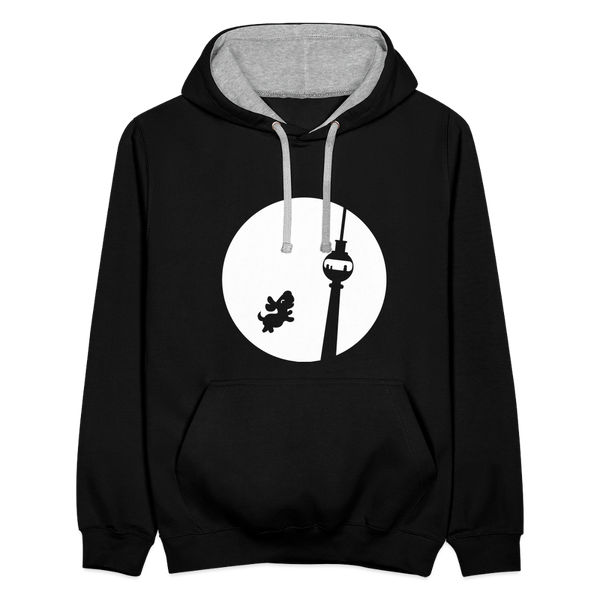 Hund am Fernsehturm - Kontrast Hoodie - Schwarz/Grau meliert