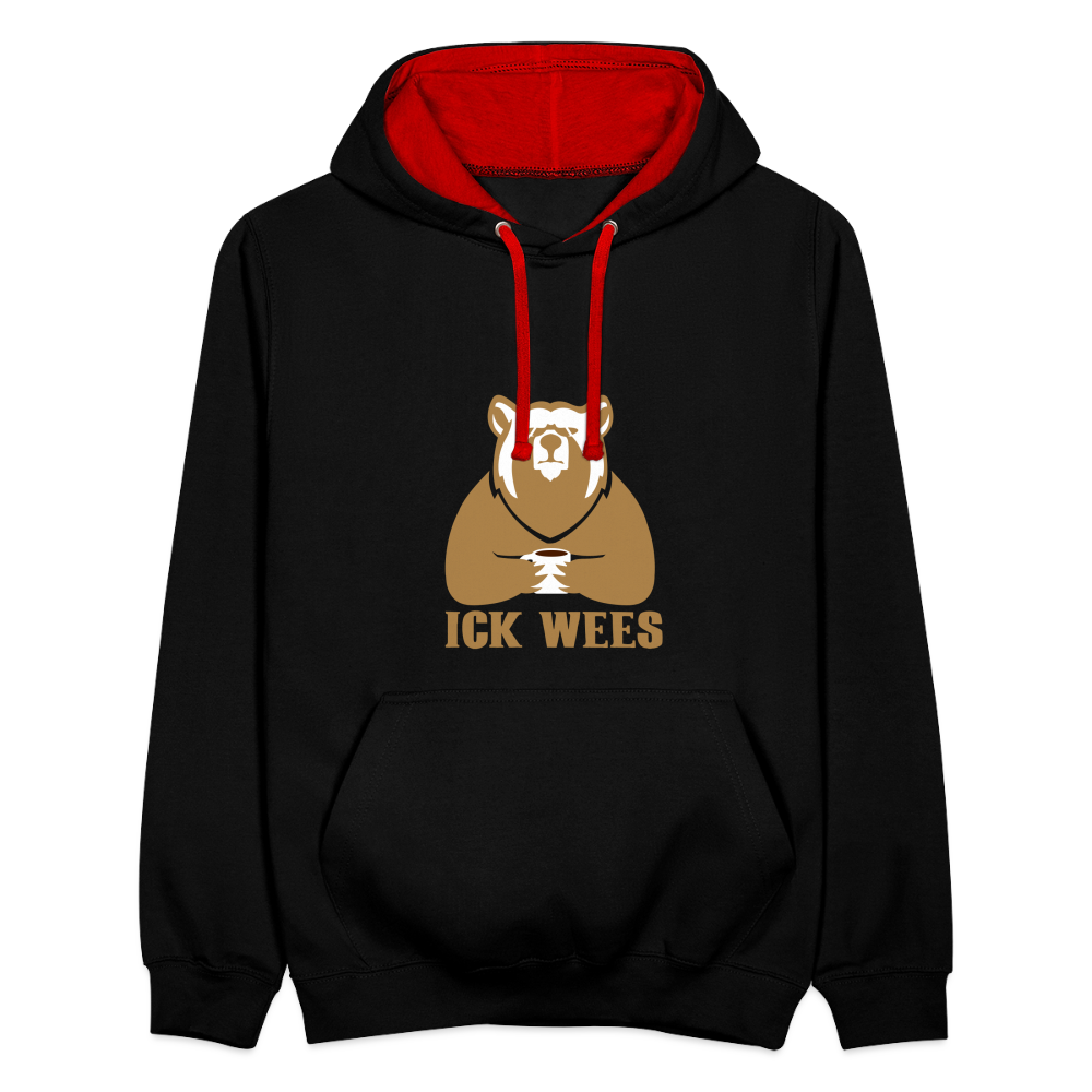 ick wees - Kontrast Hoodie - Schwarz/Rot