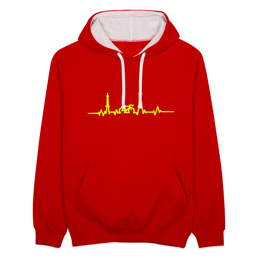 Herzschlag für Fahrradfahrer - Kontrast Hoodie - Rot/Weiß