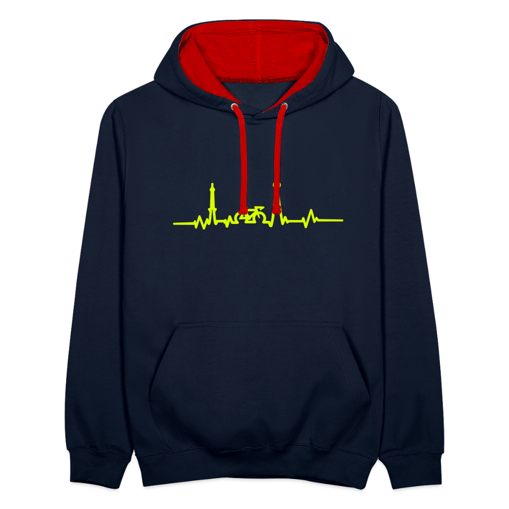 Herzschlag für Fahrradfahrer - Kontrast Hoodie - Navy/Rot