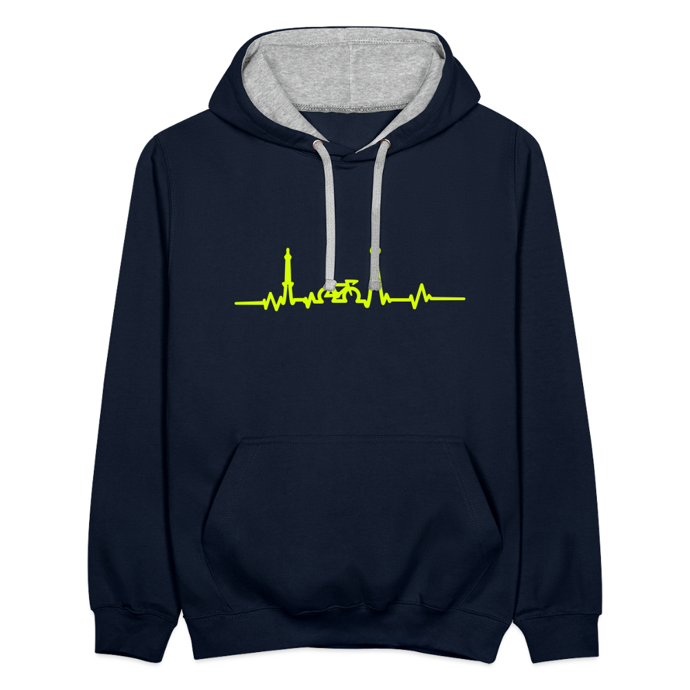 Herzschlag für Fahrradfahrer - Kontrast Hoodie - Navy/Grau meliert