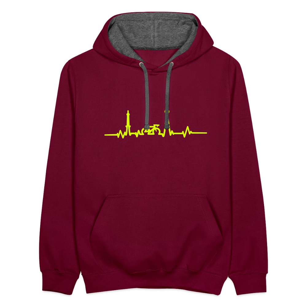 Herzschlag für Fahrradfahrer - Kontrast Hoodie - Weinrot/Anthrazit
