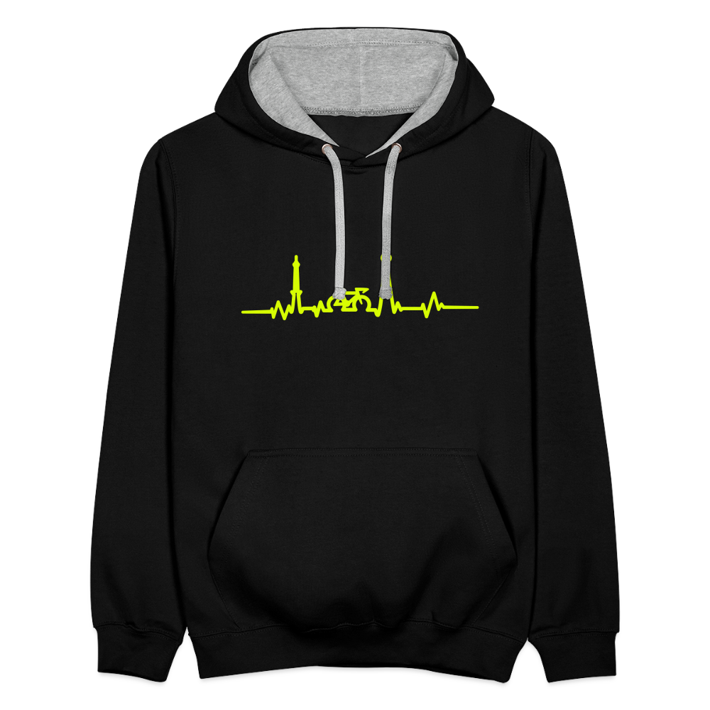 Herzschlag für Fahrradfahrer - Kontrast Hoodie - Schwarz/Grau meliert