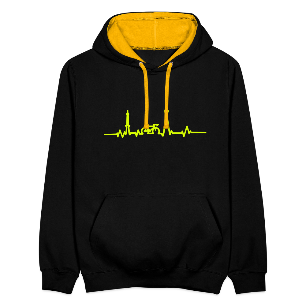 Herzschlag für Fahrradfahrer - Kontrast Hoodie - Schwarz/Gold