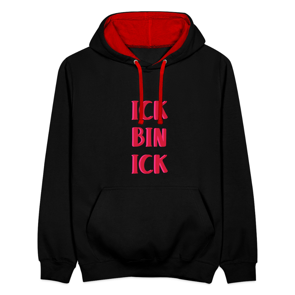 Ick bin Ick! - Kontrast Hoodie - Schwarz/Rot