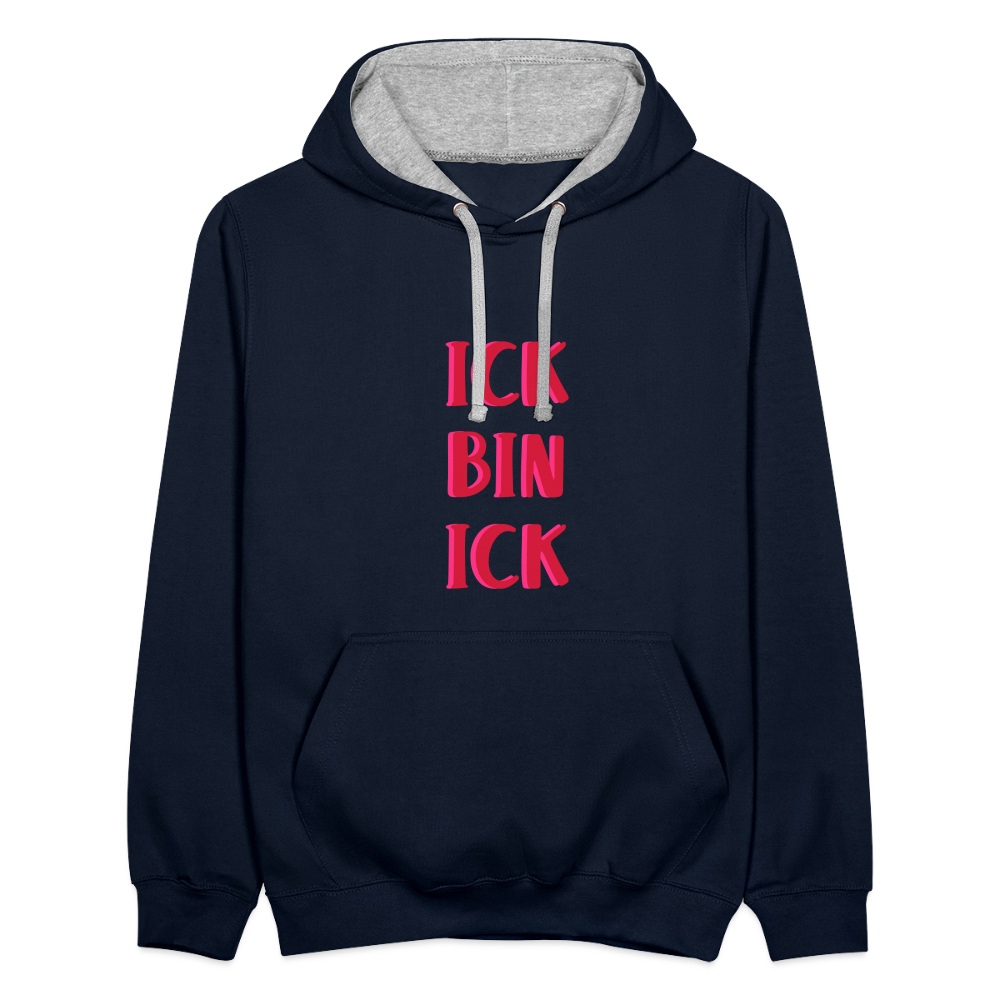 Ick bin Ick! - Kontrast Hoodie - Navy/Grau meliert