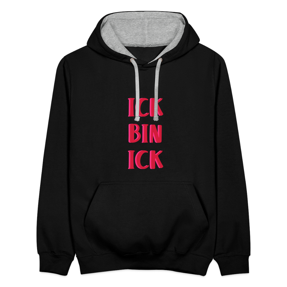 Ick bin Ick! - Kontrast Hoodie - Schwarz/Grau meliert