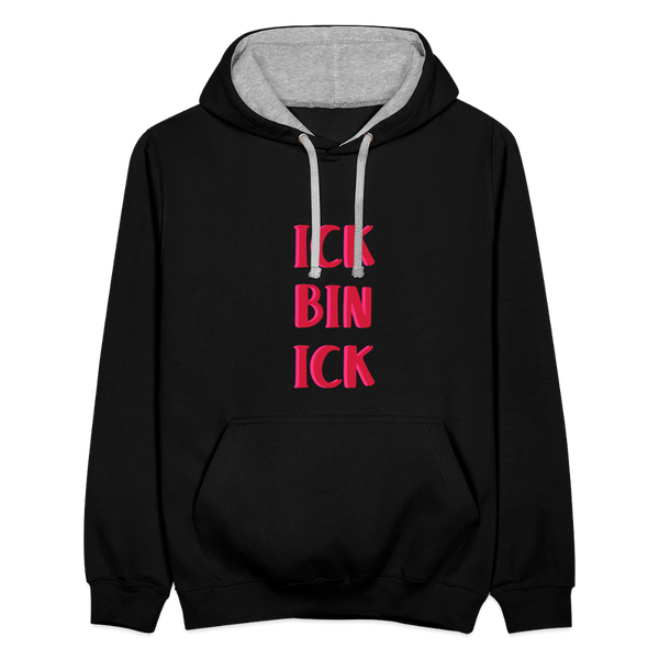 Ick bin Ick! - Kontrast Hoodie - Schwarz/Grau meliert